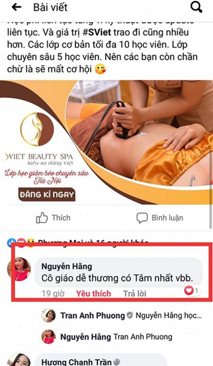 Nhận xét, đánh giá học viên sau khi học điêu khắc body - giảm béo tại Sviet Spa